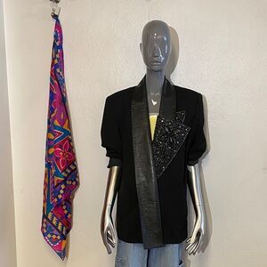 Vintage Wool Blazer w/Leather Collar, M